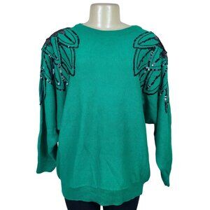 Sequin Embellished Green Sweater Womens Knit Top By Karen & Co Size M - New